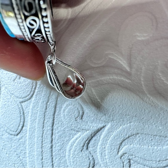 Elegant Blue Moon Turquoise Pendant Heart Natural Polished Stone Silver Tone - Picture 8 of 11